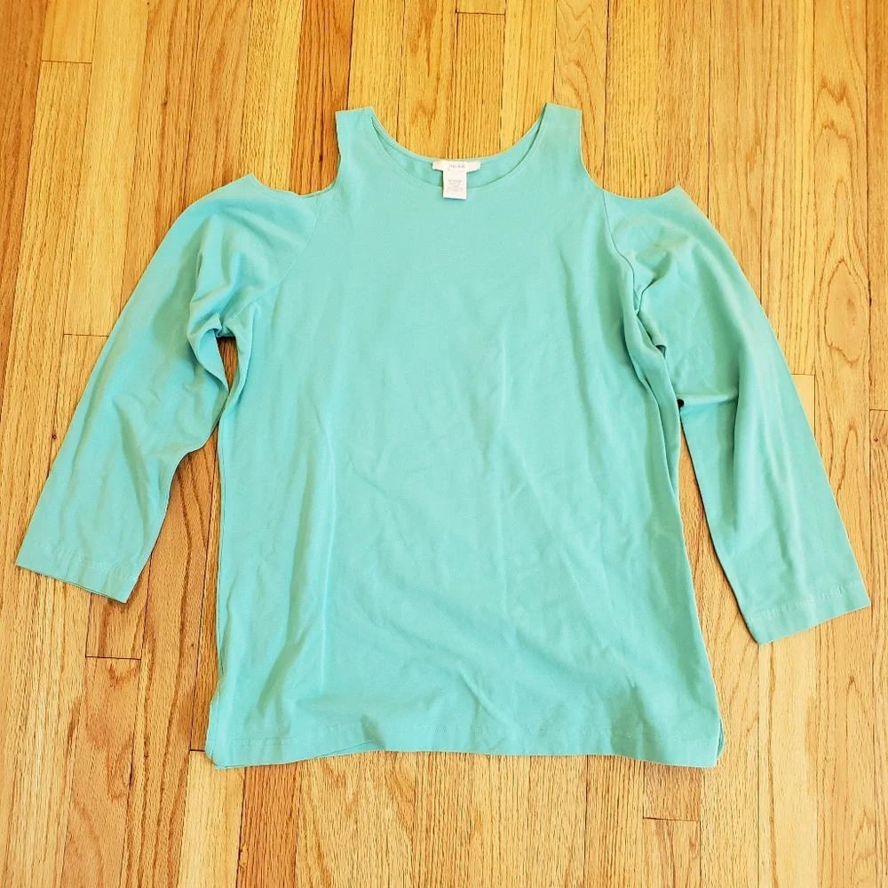 Turquoise Cold Shoulder Top - Picture 1 of 3